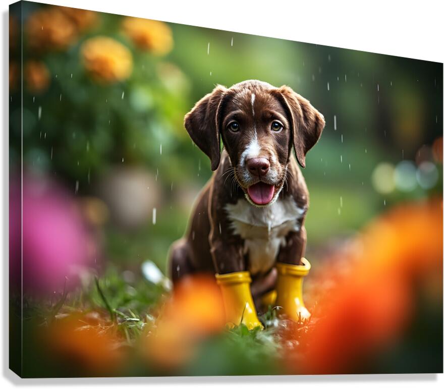 Happy German Shorthaired Pointer Puppy Rests In Rain Canvas Print