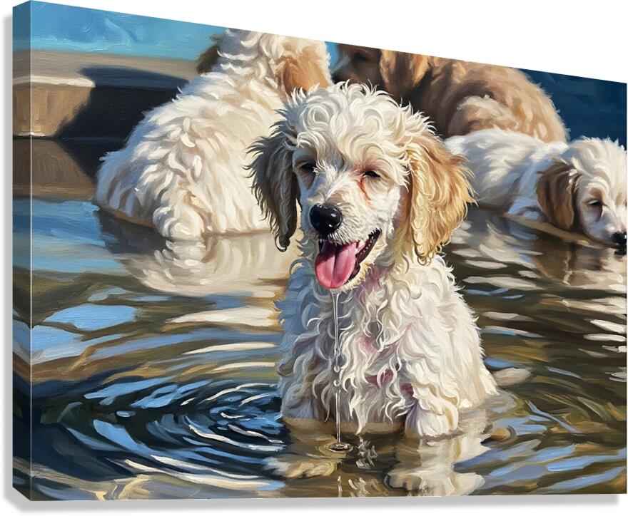 Poodle Puppy Cooling Off In A Pond Canvas Print