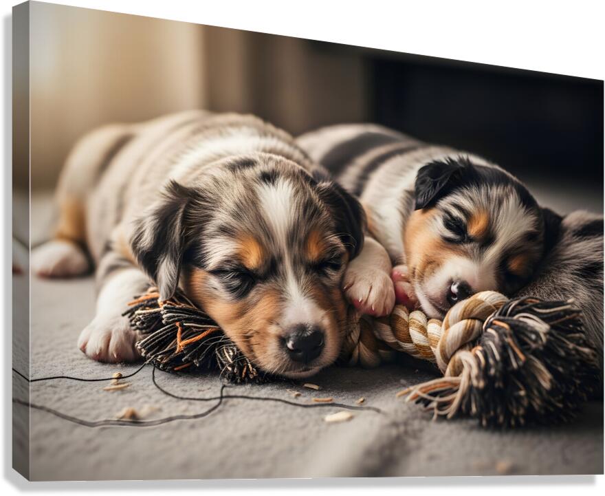 Australian Shepherd Puppy Rests After Playtime Canvas Print