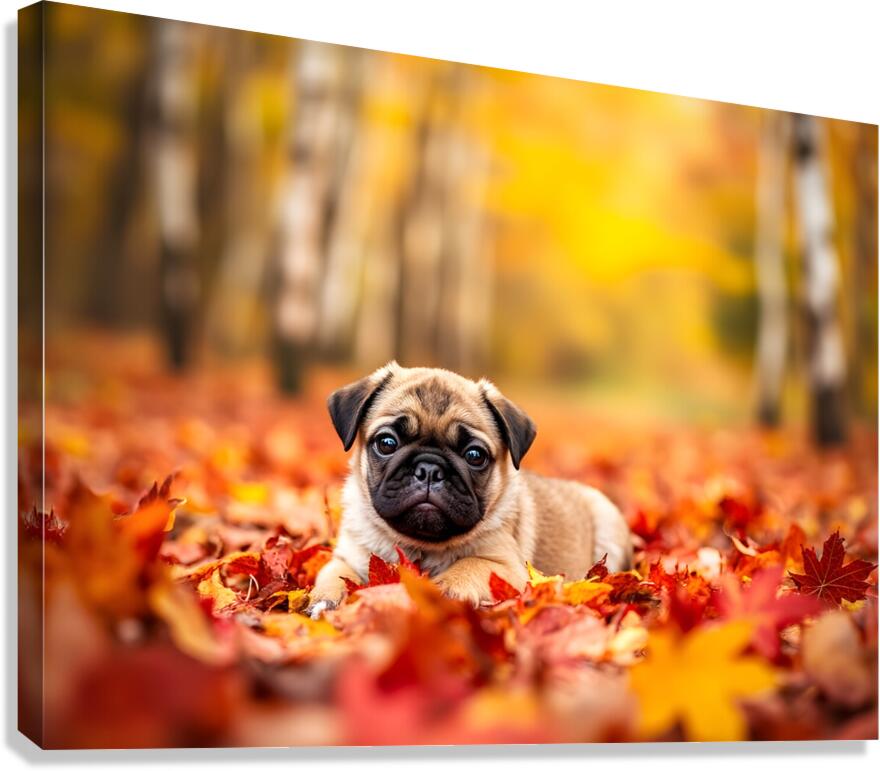 Pug Puppy Crowned With Autumn Leaf Victory Canvas Print