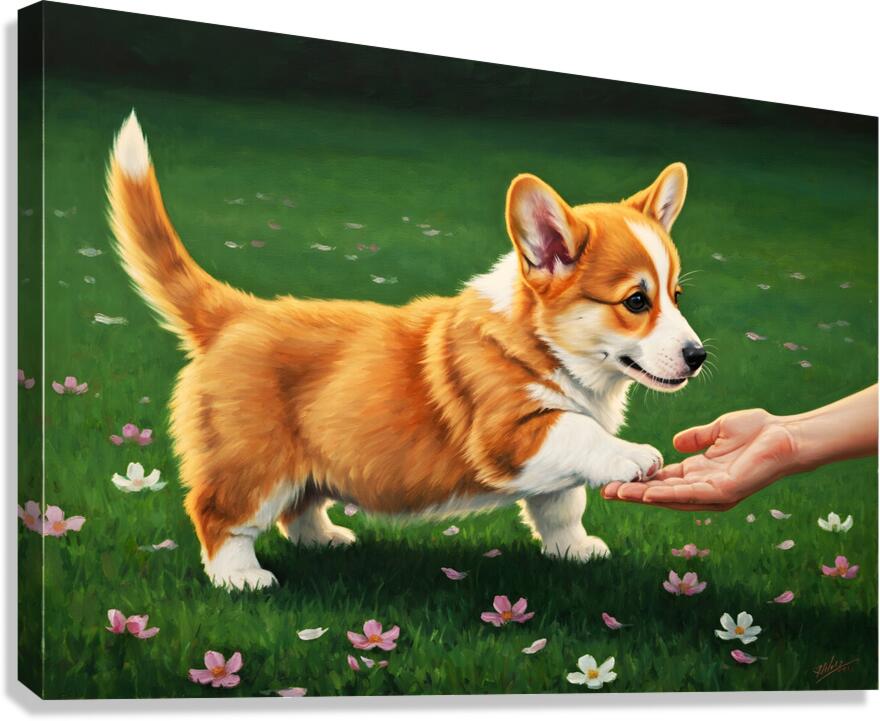Proud Corgi Puppy Celebrates Learning New Trick Canvas Print