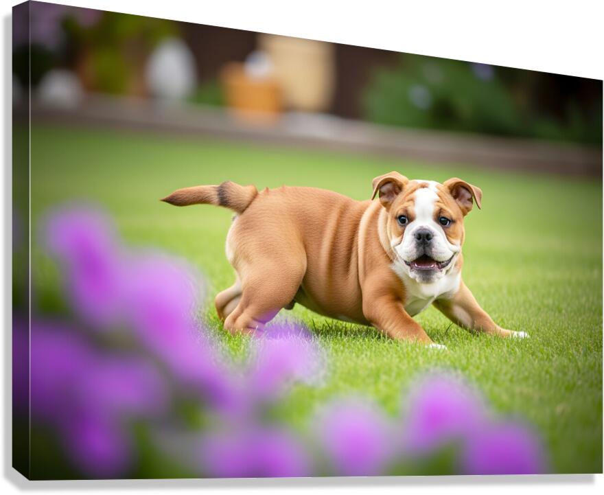 Bulldog Puppy Discovers His Tail Canvas Print