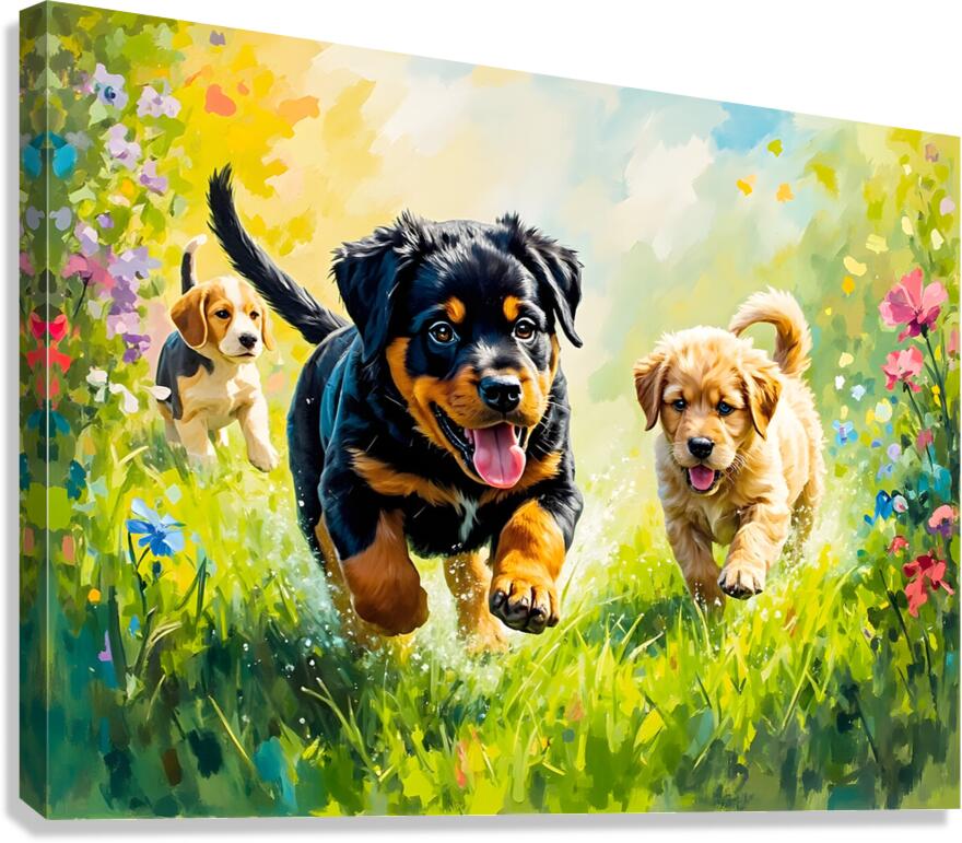 Rottweiler Puppy Ready To Play With Siblings Canvas Print