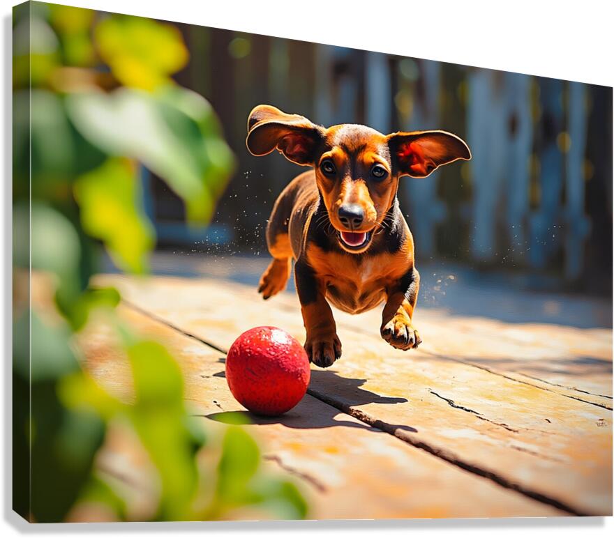 Dachshund Puppys Morning Garden Bounce Canvas Print
