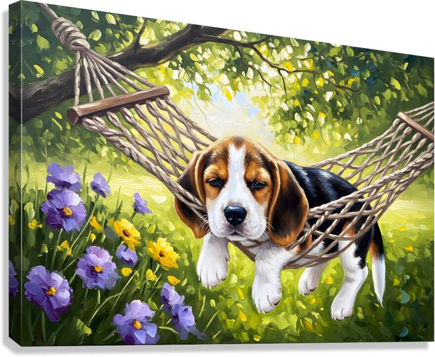 Beagle Puppy Discovers Perfect Hammock Spot Canvas Print