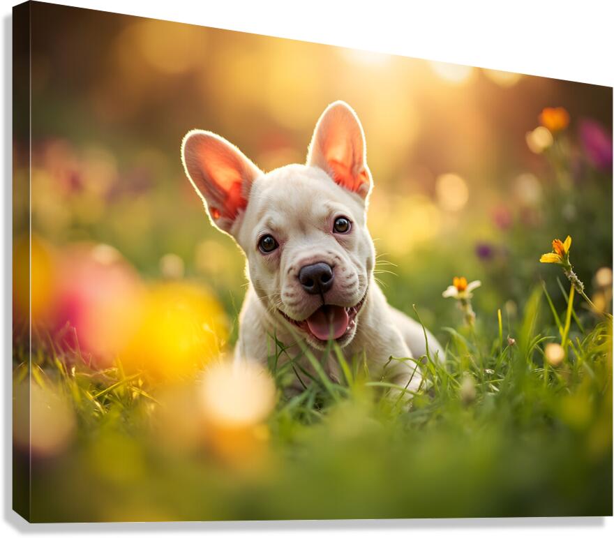 French Bulldog Puppys Cozy Evening Sploot By Fireplace Canvas Print