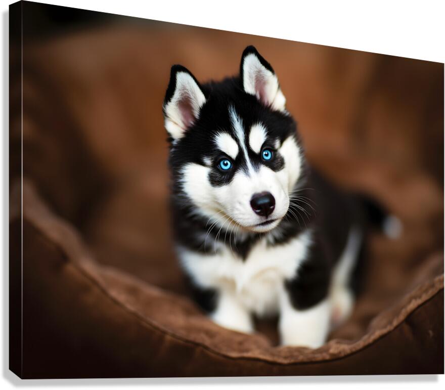 Content Siberian Husky Puppy Relaxes In Comfortable Bed Canvas Print