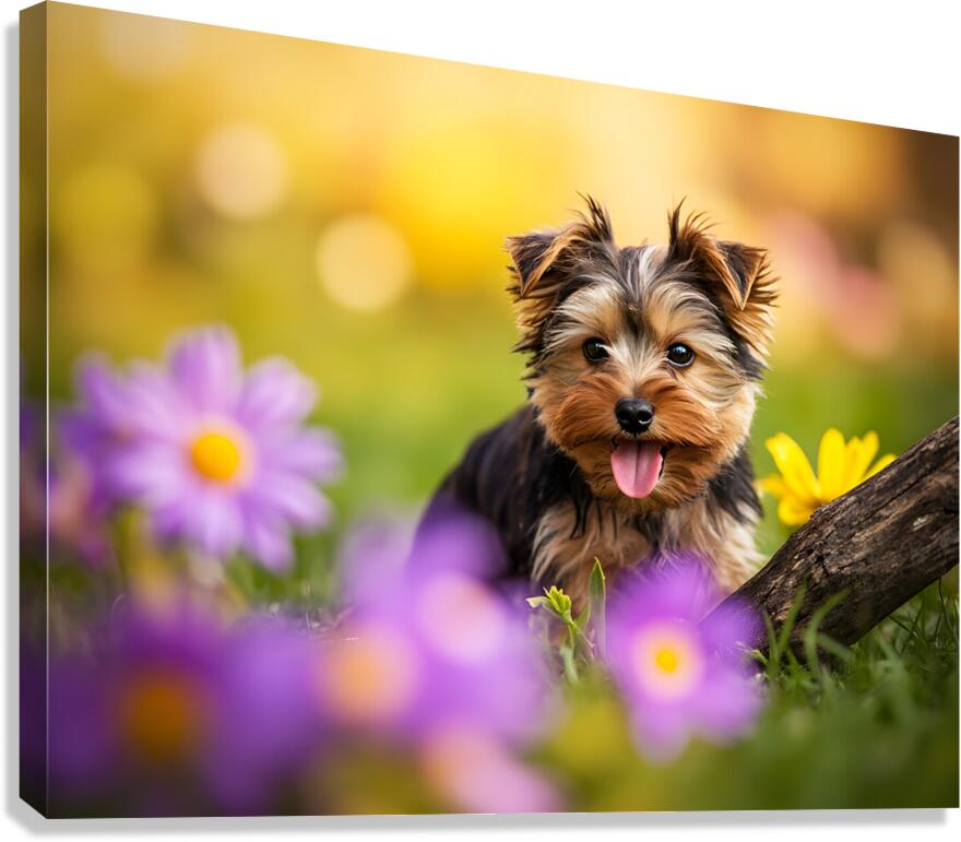 Yorkshire Terrier Puppy Finds Big Stick Adventure Canvas Print
