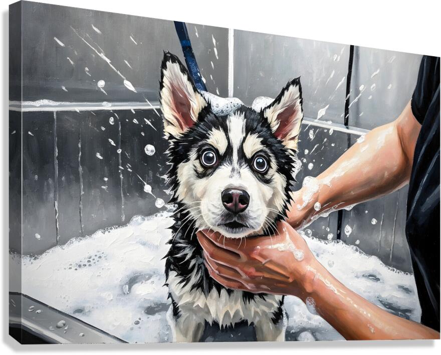 Proud Siberian Husky Puppy After First Professional Grooming Canvas Print