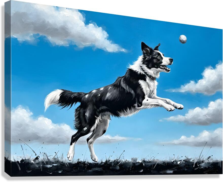 Successful Border Collie Puppy With Tennis Ball Canvas Print