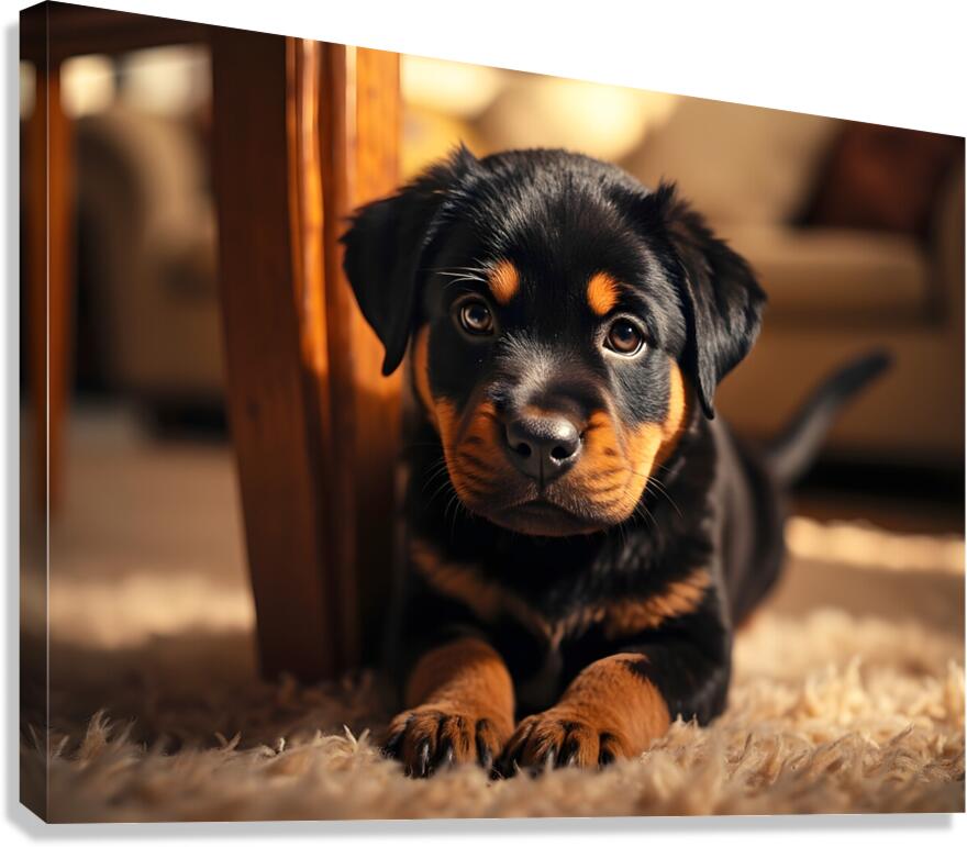Rottweiler Puppy Joins The Family Fun Canvas Print