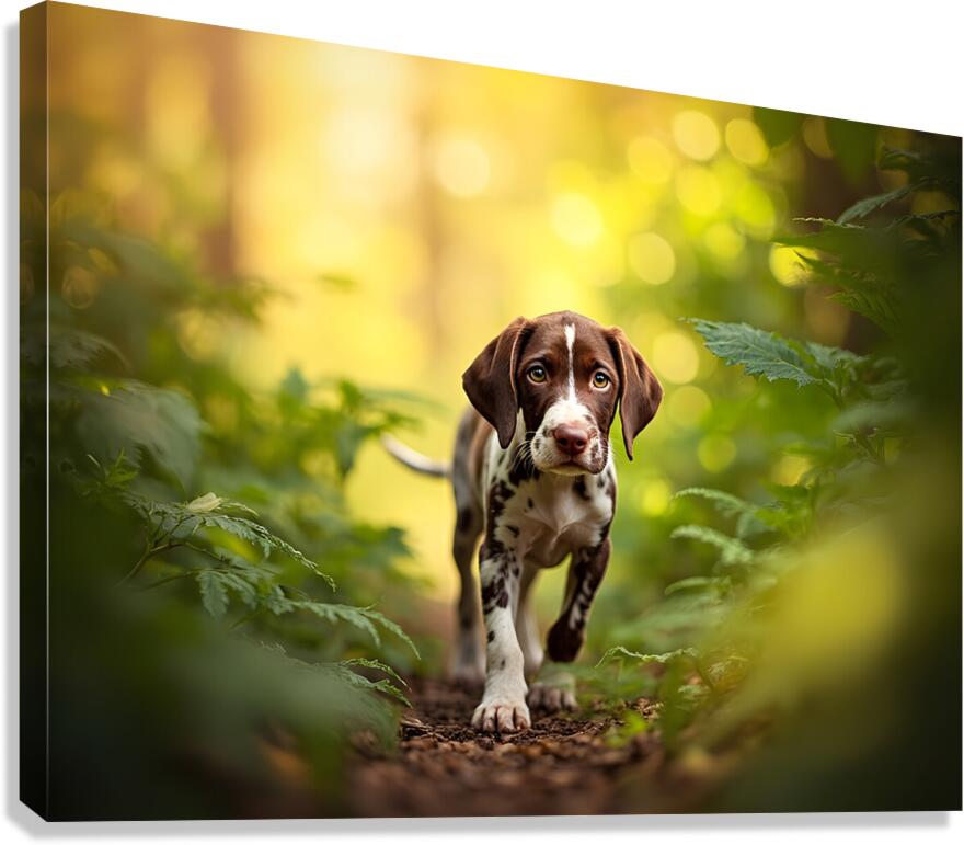 German Shorthaired Pointer Puppy Explores Forest Trail Canvas Print