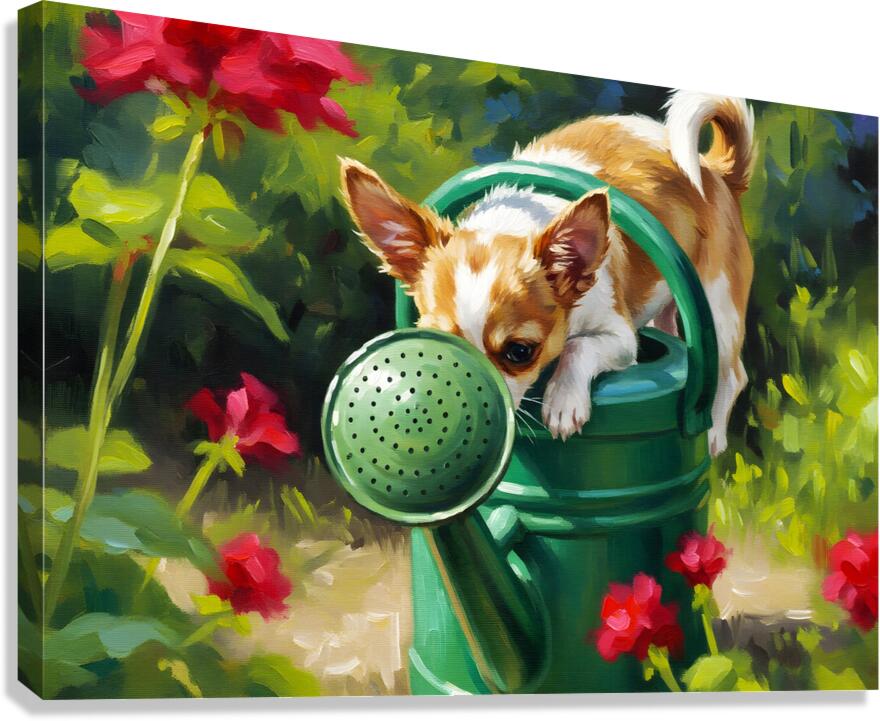Wet Chihuahua Puppy After Watering Can Adventure Canvas Print