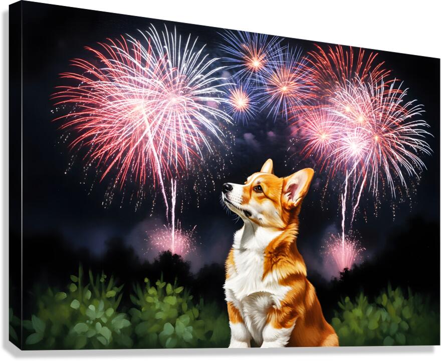 Happy Corgi Puppy Wags Tail After Fireworks End Canvas Print