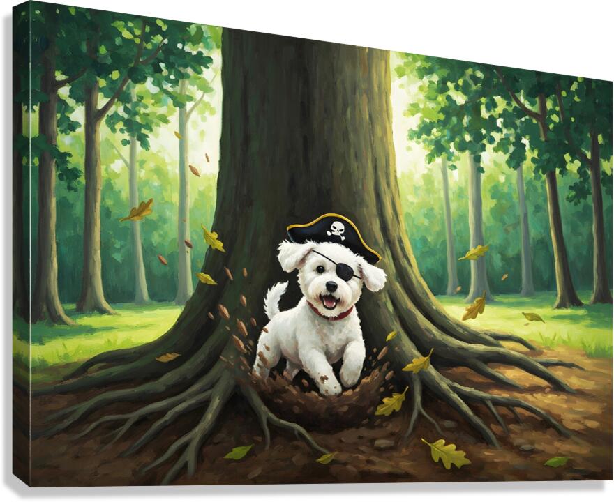 Successful Bichon Pirate Finds Amazing Treasure Chest Canvas Print