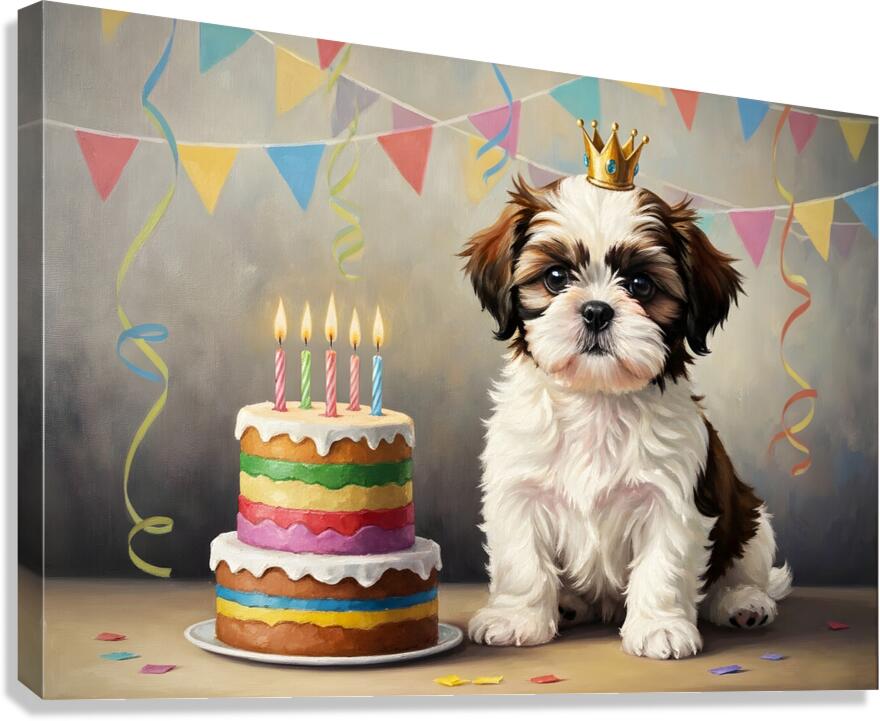 Sleepy Birthday Puppy Rests After Party Fun Canvas Print