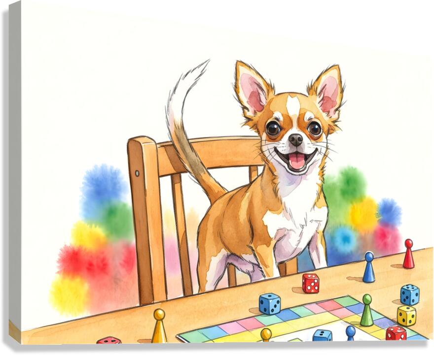 Puppy Participates In Family Board Game Canvas Print