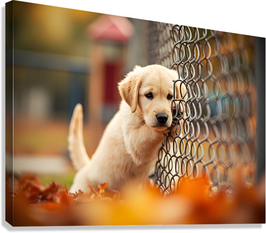 Puppy Waits Eagerly At School Gate For Children Canvas Print