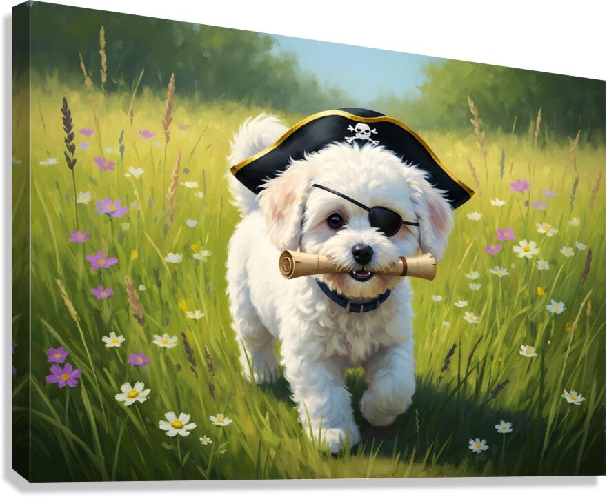 Bichon Frise Puppy Discovers Pirate Treasure Map Canvas Print