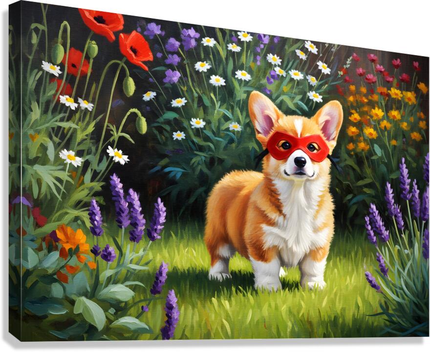 Corgi Puppy Discovers Superhero Mask In Bedroom Canvas Print