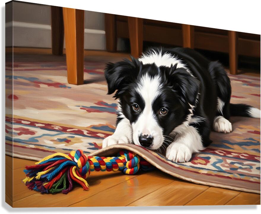 Border Collie Puppy Discovers Perfect Hiding Spot Canvas Print