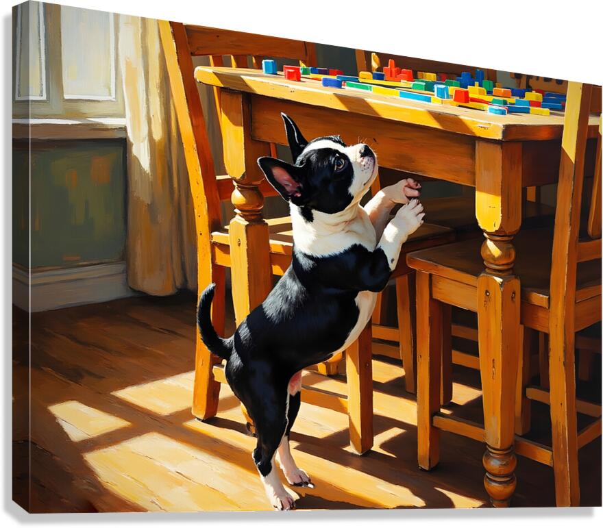 Boston Terrier Puppy Watches Family Board Game Canvas Print