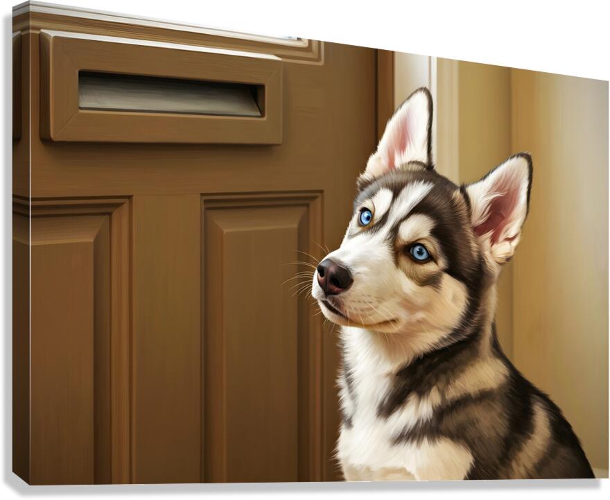 Patient Husky Puppy Guards The Mail Slot Canvas Print
