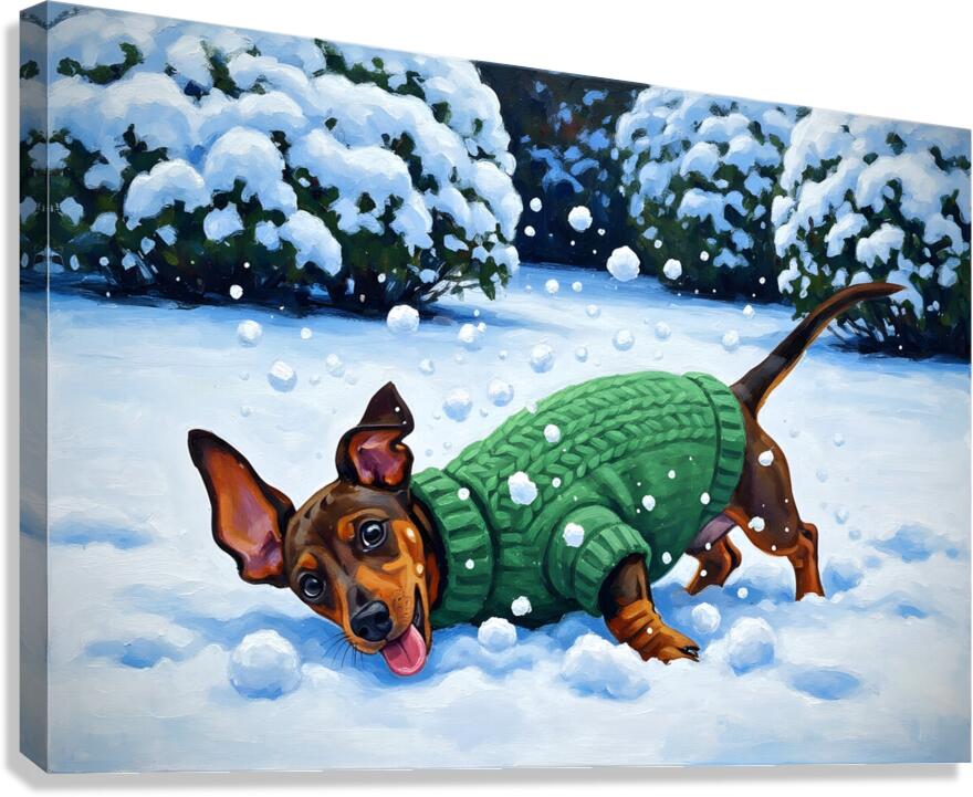 Sleepy Dachshund Puppy Warms Up By Cozy Winter Fireplace Canvas Print