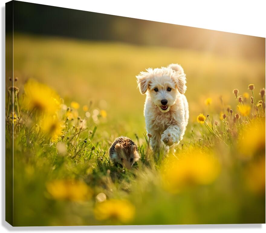 Poodle Puppy Rests Peacefully With Hedgehog Companion Canvas Print