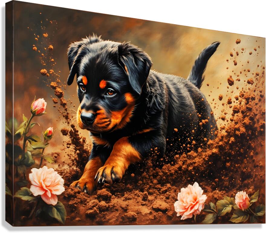 Happy Muddy Puppy Admires Digging Work Canvas Print