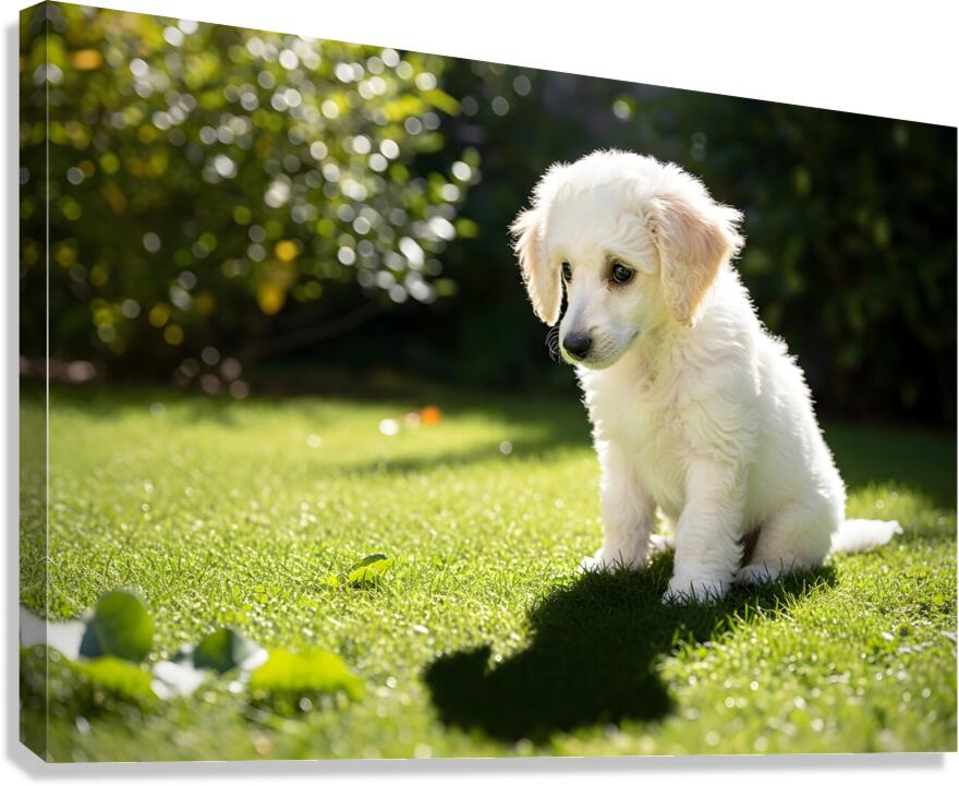 Poodle Puppy Discovers Shadow Play On Sunny Day Canvas Print