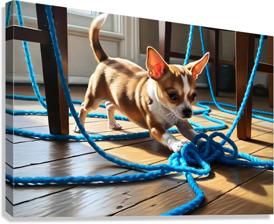 Chihuahua Puppy Discovers Yarn Ball Canvas Print