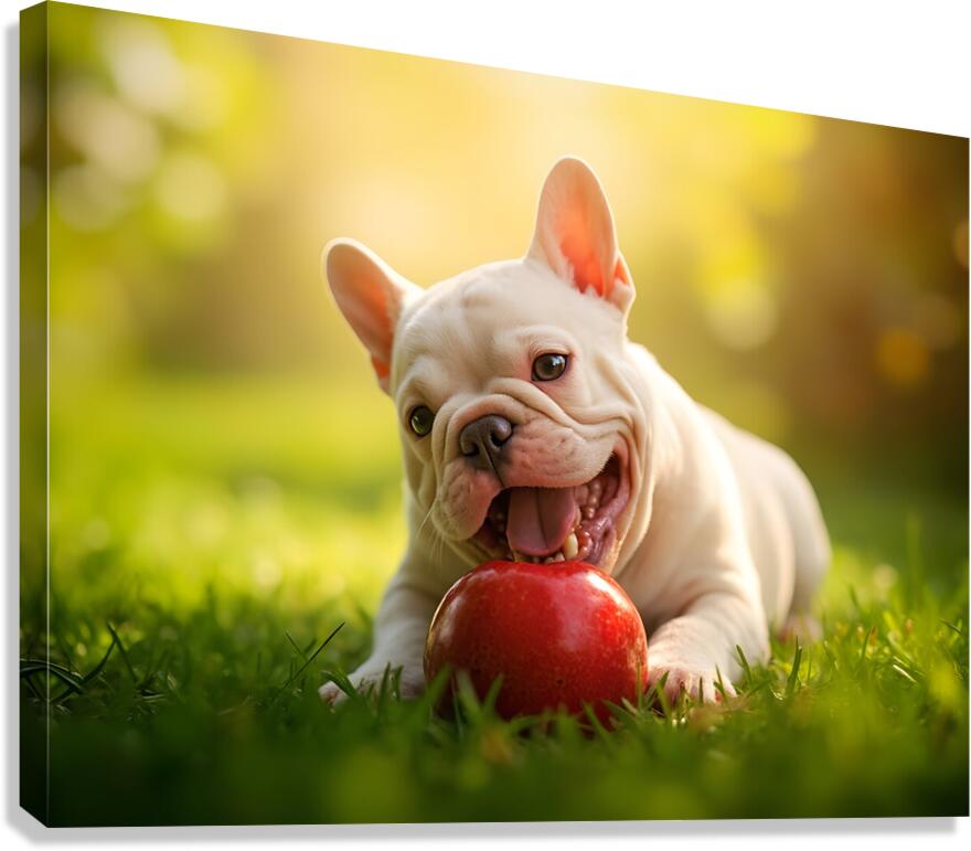 Satisfied Puppy After Apple Snack Canvas Print