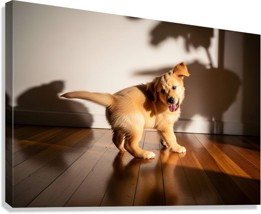 Sleepy Golden Retriever Puppy Rests After Shadow Chase Canvas Print
