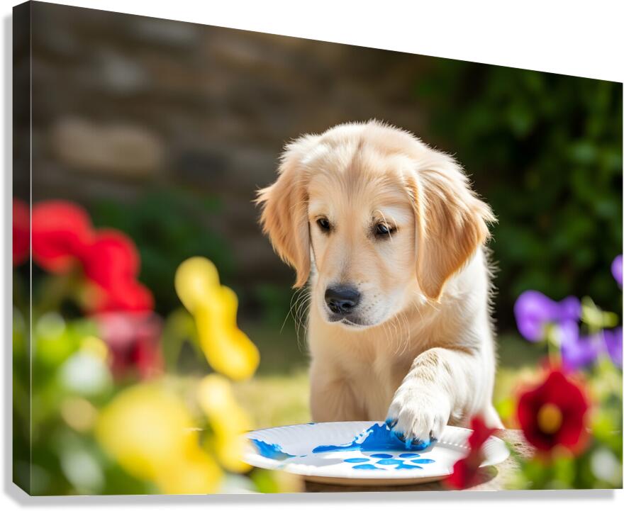 Golden Retriever Puppy Ready To Give Pawprint Autograph Canvas Print