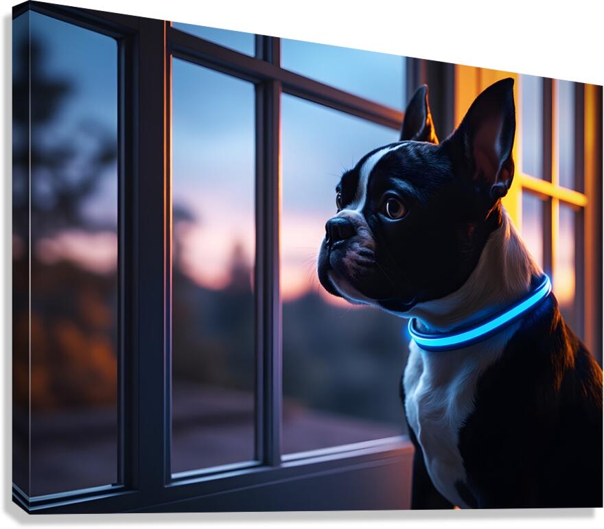 Boston Terrier Puppy Gets Special Collar Canvas Print