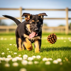 German Shepherd Puppy Watches Pinecone Soar Through Air