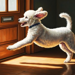 Happy Poodle Puppy Sits By Mail Slot