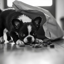 Excited Boston Terrier Puppy Emerges From Shopping Bag Discovery