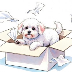Bichon Frise Puppy Discovers Tissue Box Adventure