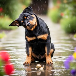 Happy Puppy Walks Away From Peaceful Garden Encounter