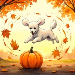 Poodle Puppy Rests After Pumpkin Patch Adventure