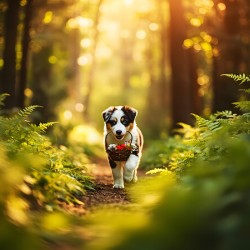 Australian Shepherd Puppy Begins Flower Delivery Mission