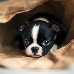 Boston Terrier Puppy Discovers Mysterious Shopping Bag