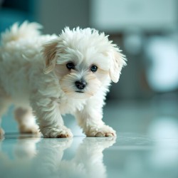Bichon Frise Puppy Discovers His Reflection