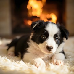 Border Collie Puppy Discovers The Warm Fireplace