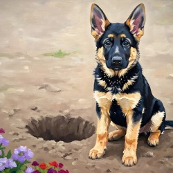 Proud German Shepherd Puppy Shows Off Digging Achievement