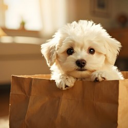 Bichon Frise Puppy Hiding In Paper Bag