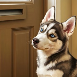 Patient Husky Puppy Guards The Mail Slot