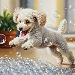 Poodle Puppy Discovers Bath Bubbles